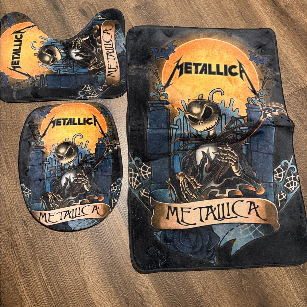 Metallica Themed Bath Mat Set - Black and Orange